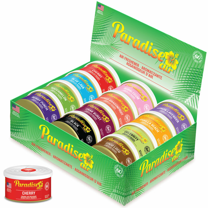 12 Paradise Organic Air Freshener Fiber Can Assorted Scent Home Office Car Aroma