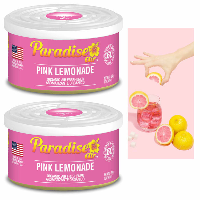 2 Pc Paradise Organic Air Freshener Pink Lemonade Scent Fiber Can Home Car Aroma