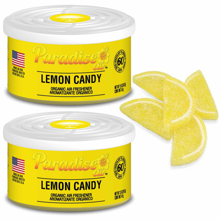 2 Pc Paradise Organic Air Freshener Lemon Candy Scent Fiber Can Home Car Aroma