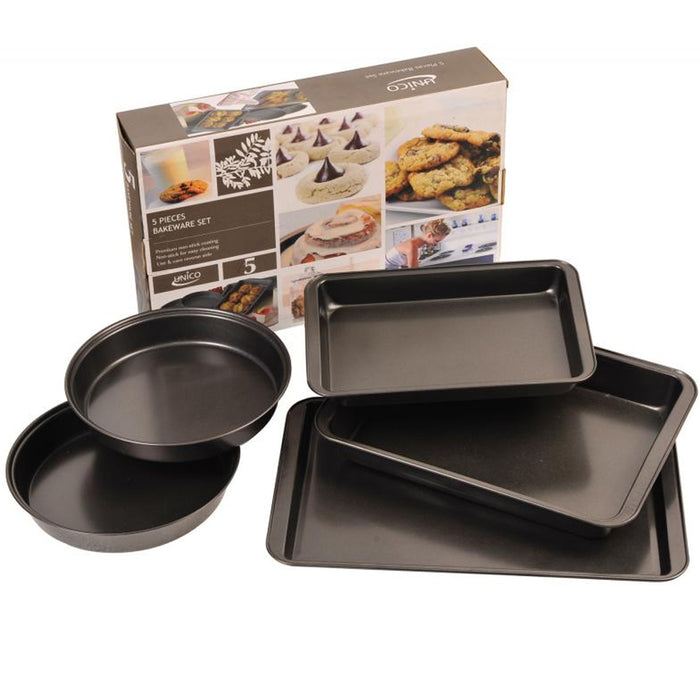 5 pc Nonstick Bakeware Set Cooking Pans Cookie Sheet Round Cake Bake Oven Roast