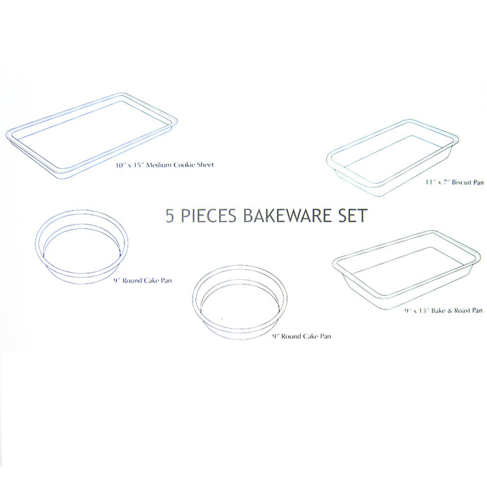 5 pc Nonstick Bakeware Set Cooking Pans Cookie Sheet Round Cake Bake Oven Roast