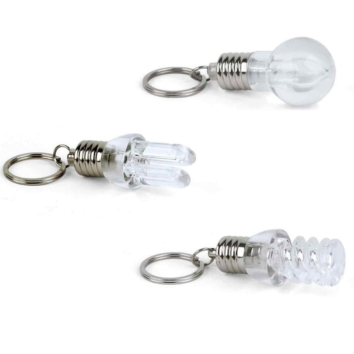 Kikkerland LIGHT BULB LED Keychain key ring choice of 3 shapes:spiral U or round