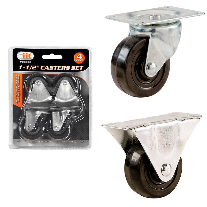 4 Pack Heavy Duty Caster Set Swivel Wheels  Brake Non Skid No Mark Castors 1.5"