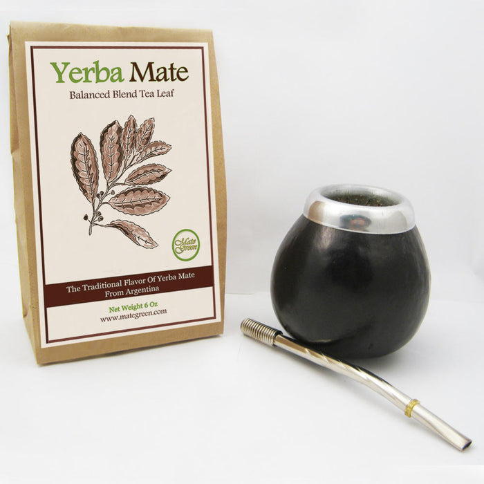 Argentina Yerba Mate Tea Gourd Cup Artisan Straw Bombilla  6 Oz Leaf Bag Kit 058