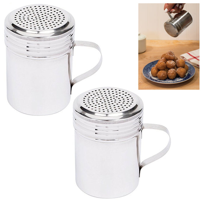 2 X Dredger 10 Oz Stainless Steel Dredge Shaker with Handle Spice Salt Pepper