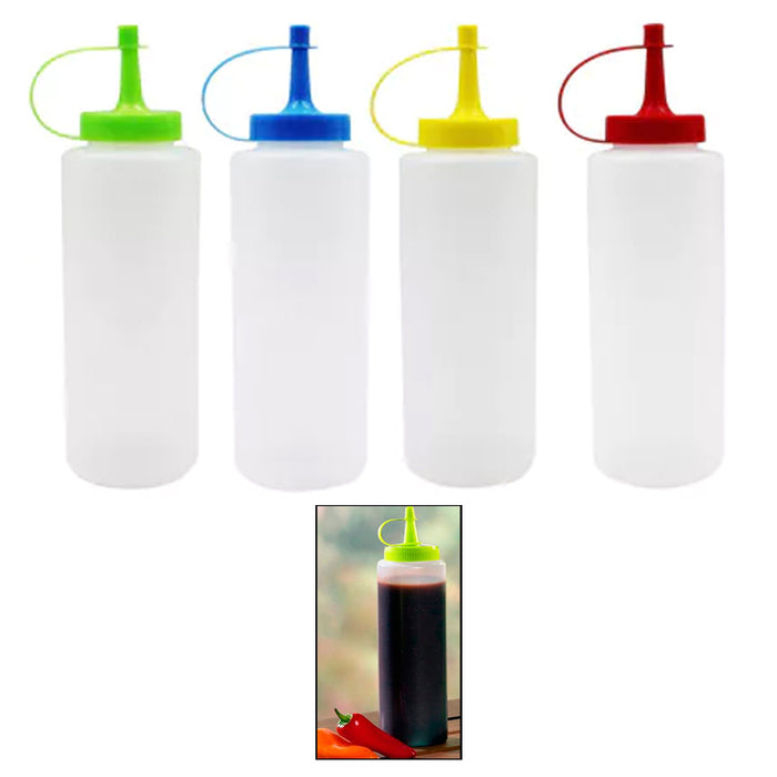 4 X Clear Plastic Bottle Squeeze Condiment Ketchup Mustard Oil Mayo Sauce 10 OZ