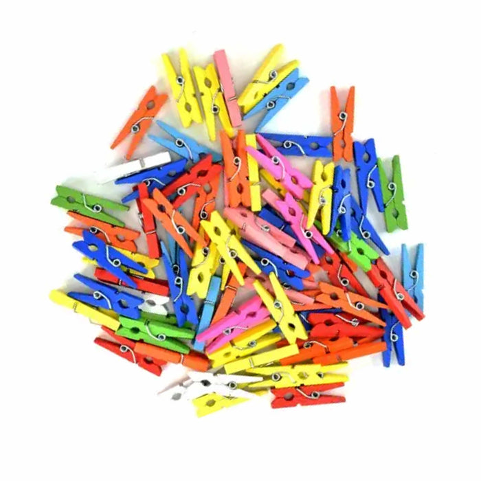 100 Pc Mini Colorful Craft Clothespins DIY Wooden Clothes Photo Paper Pegs Clips