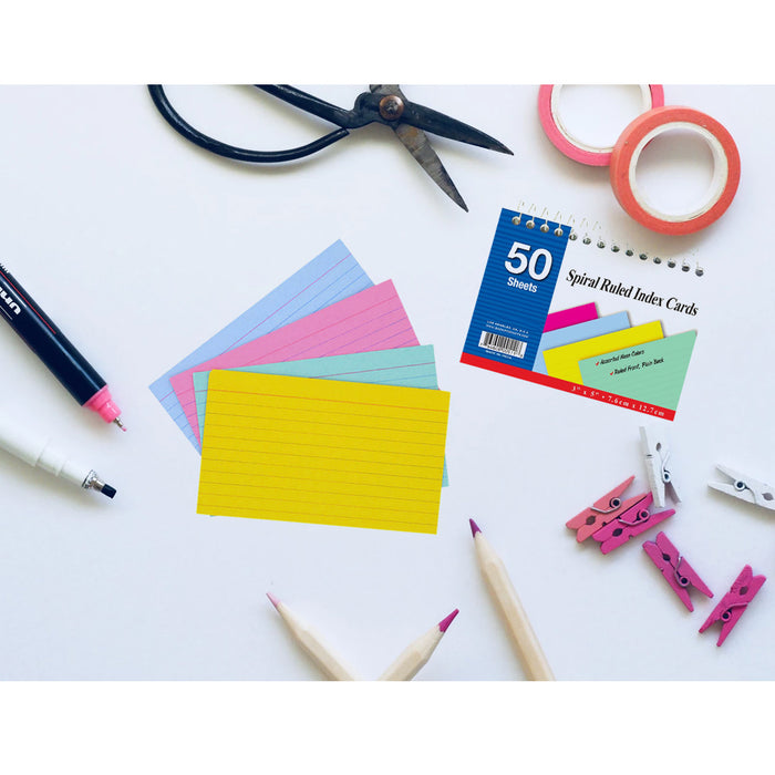 2 Pack Spiral Bound Index Cards 3" X 5" Ruled 50Ct Assorted Colors School Office