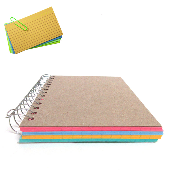 6 Pack Index Cards Spiral Bound 3" X 5" Ruled 50Ct Assorted Colors School Office