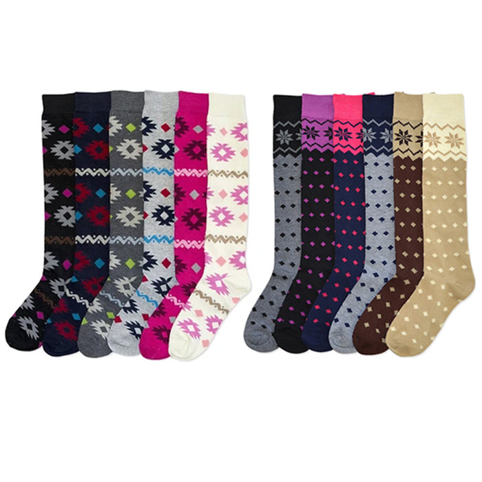 6 Pair Womens Girls Knee High Socks Lot Multi Pattern School Soccer Stripes 9-11