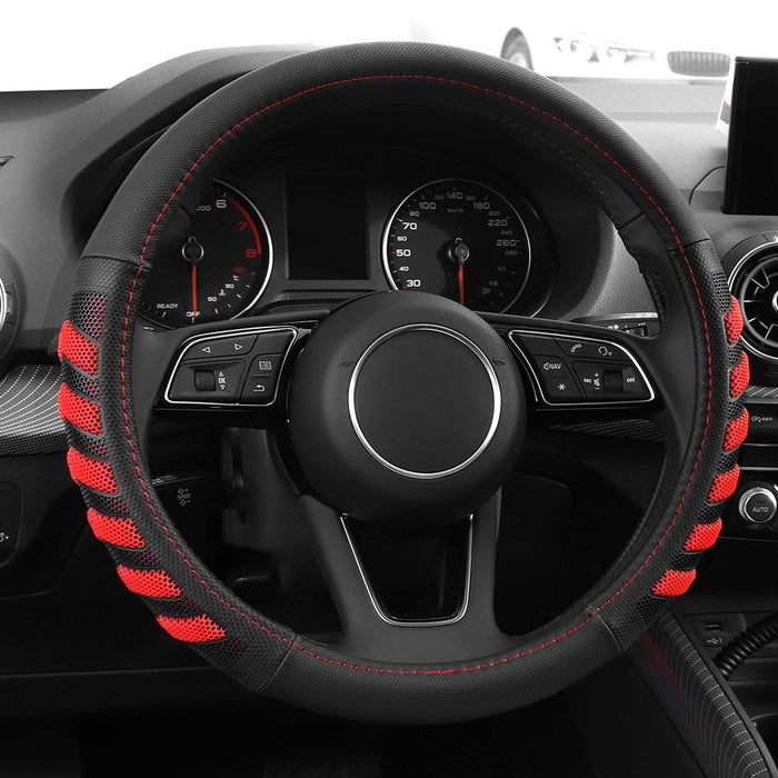 Universal Car Steering Wheel Cover Grip Black Red Auto High Quality 14.5"-15.5"