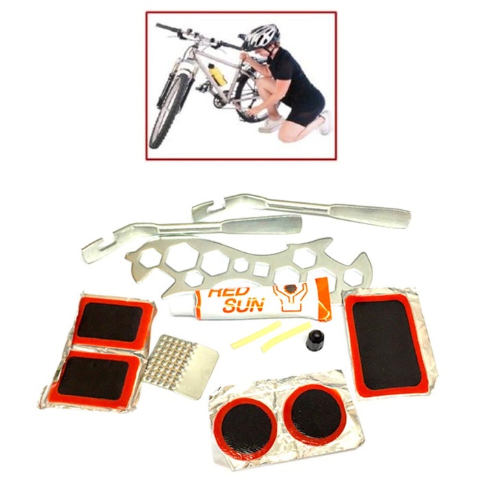 12pc Bike Tire Repair Kit Bicycle Cycle Tube Puncture Patch Levers Spanner Tool