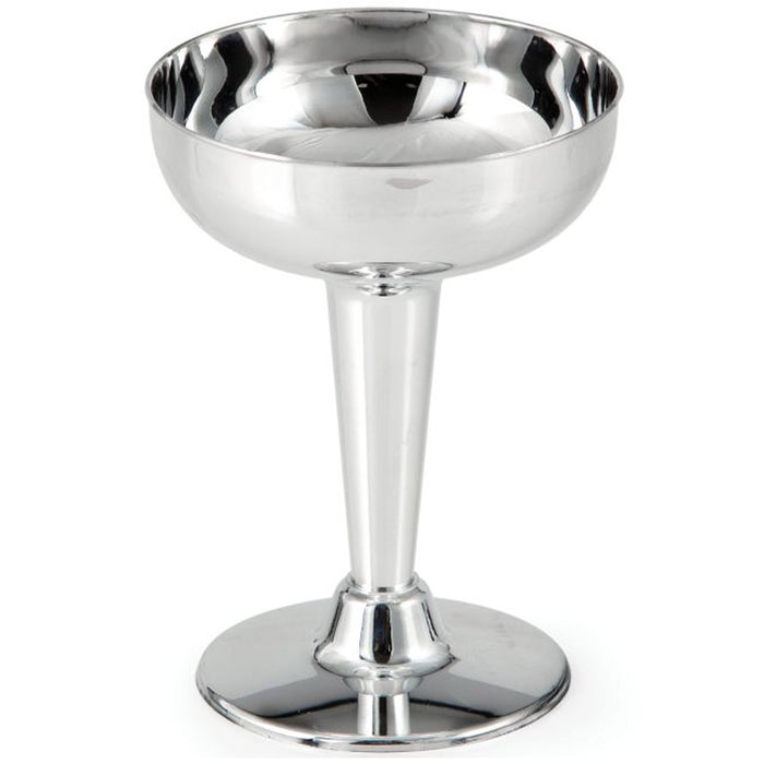 12 Pc Silver Metallic Champagne Coupe Glasses Plastic Saucer Wedding Party 4oz