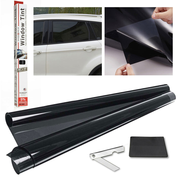Window Tint Film Roll 5% Light Transmission Shade Adhesive 20" X 10Ft Universal