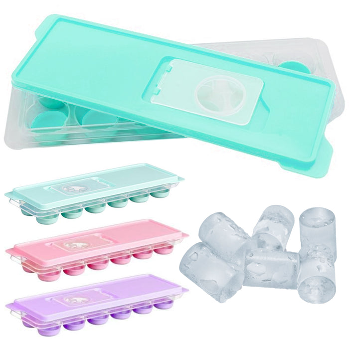 4 Pc Silicone Easy Pop Out Non Stick Ice Cube Tray Push Bottom Round Cylinder
