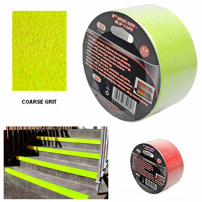 1 Roll Neon Color Course Grit Tape Safe Non Skid Anti Slip Sticker Grip 2"x12FT