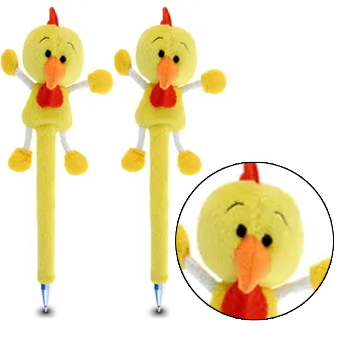 2 Pc Ball Pens Rooster Plush Yellow Chicken Toy School Supplies Arts Craft Gifts