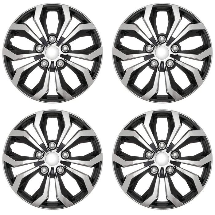 4 Pc Set Car Hub Caps Silver Black 15" Wheel Cover Rims Cap Covers Rustproof ABS