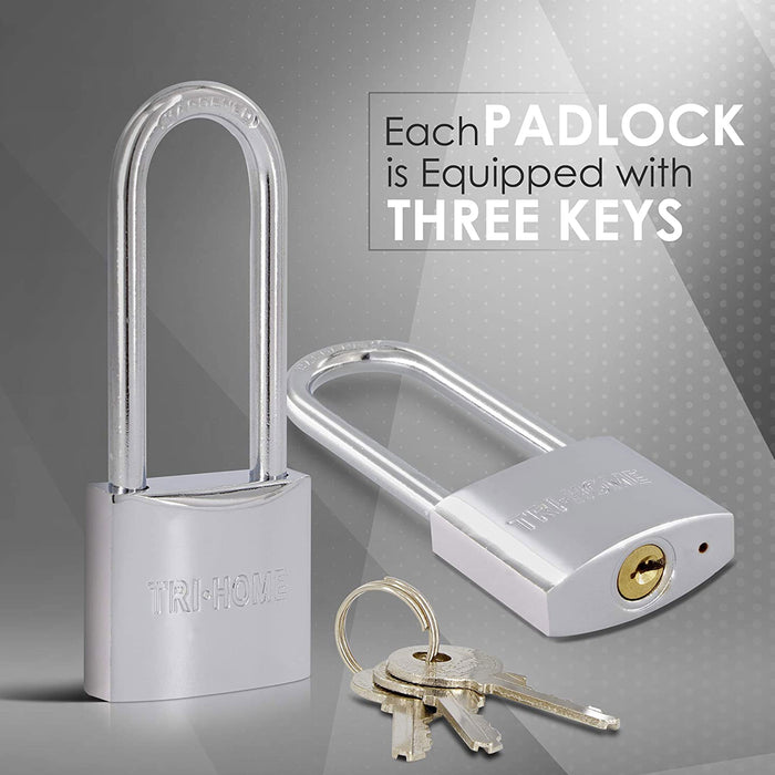 3 Pack Long Shackle Metal Padlocks Heavy Duty 1.5" Brass Locks Keyed 3 Keys 40mm