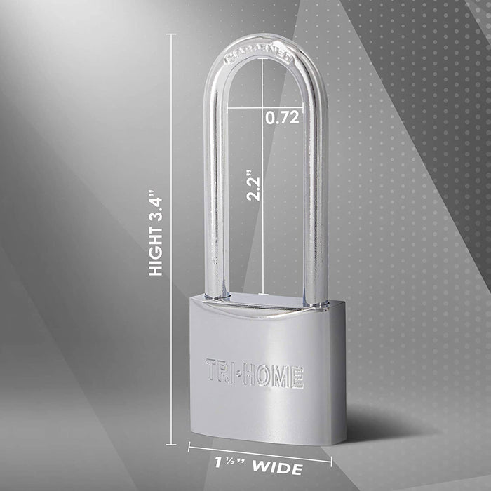 3 Pack Long Shackle Metal Padlocks Heavy Duty 1.5" Brass Locks Keyed 3 Keys 40mm