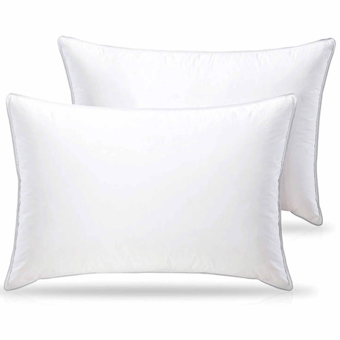 2 Pc Feather & Down Blend Bed Pillows 100% Cotton Cover Ultra Premium Queen Firm
