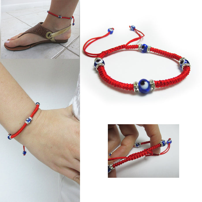 2 Kabbbalah Macrame Red Black Bracelet Evil Eye Bead Blue Hamsa Luck Charm Hand