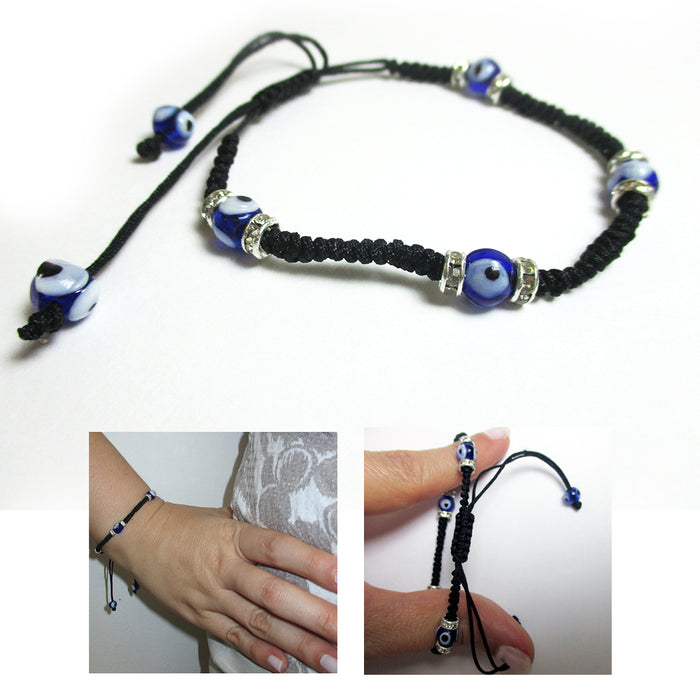 2 Kabbbalah Macrame Red Black Bracelet Evil Eye Bead Blue Hamsa Luck Charm Hand