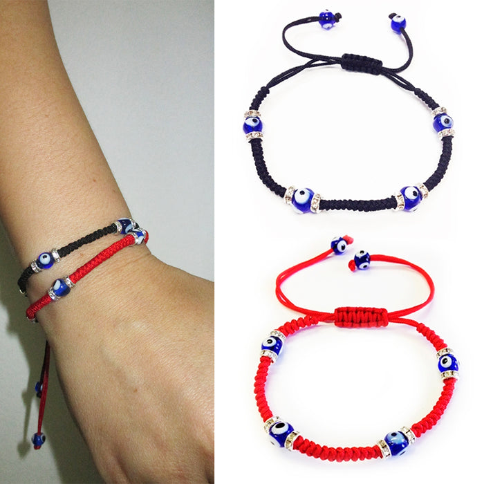 2 Kabbbalah Macrame Red Black Bracelet Evil Eye Bead Blue Hamsa Luck Charm Hand