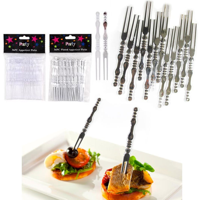 36 Pc Appetizer Picks Cocktail Skewers Olive Hors D'oeuvre Silver Plated Wedding