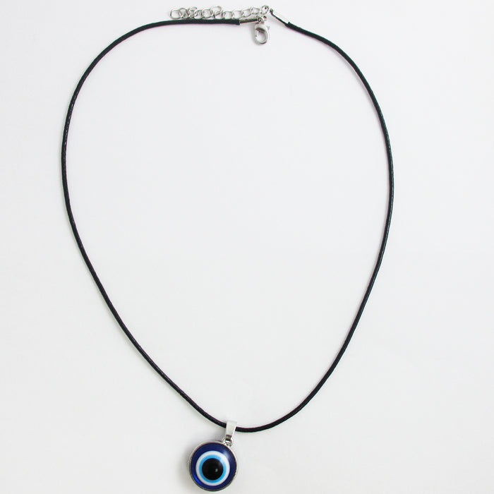 1 Turkey Evil Eye Charm Necklace Nazar Mati Blue Bead Adjustable Black Cord Gift