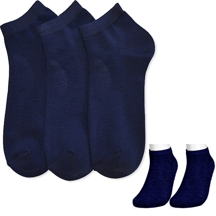 3 Pairs Womens Ankle Socks Low Cut Fit Crew Size 9-11 Sports Navy Footies