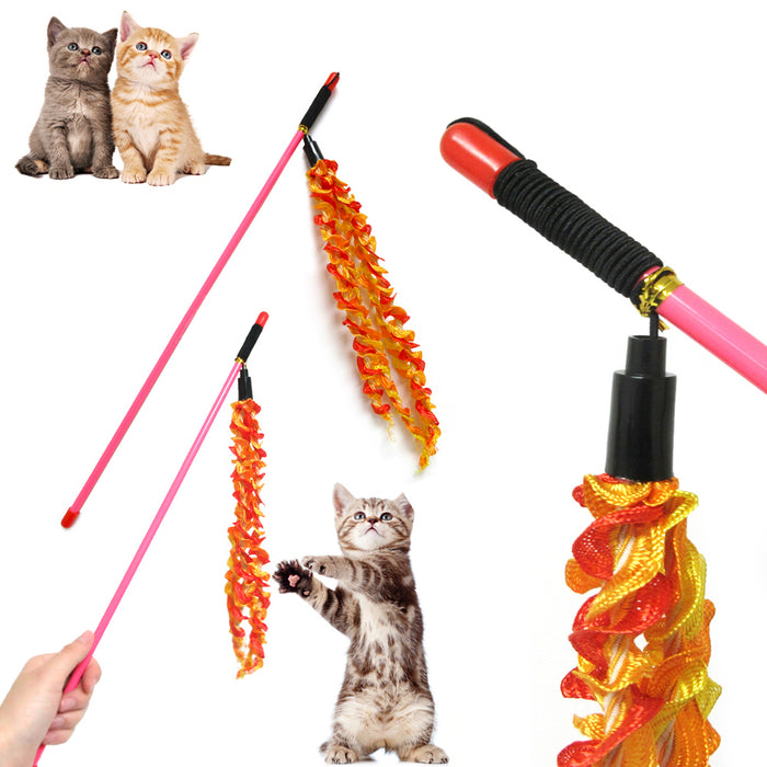 2pc Cat Kitten Pet Wand Teaser Toy Catcher Stick Interactive Play Chase Colorful