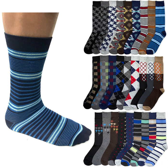 8 Pairs New Mens Dress Socks Crew Cotton Fashion Design Multi Color Casual 10-13