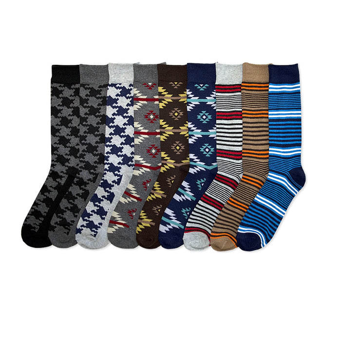 12 Pairs Mens Dress Socks Knocker Design Crew Pattern Stripe Dot Argyle 10-13