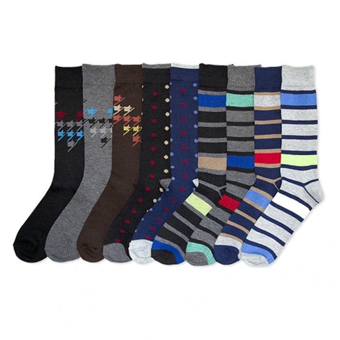12 Pairs Mens Dress Socks Knocker Design Crew Pattern Stripe Dot Argyle 10-13