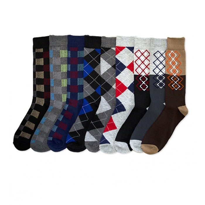 8 Pairs New Mens Dress Socks Crew Cotton Fashion Design Multi Color Casual 10-13