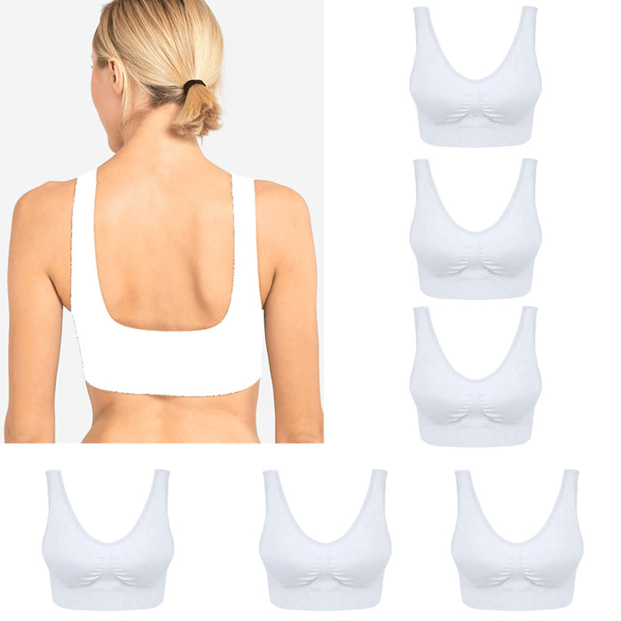 6 Women Sport Bras Fitness Yoga Racerback Padded Light Gym Wireless One Size Wht