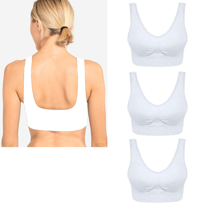 1 Pc Sports Bra Wireless Racerback Removable Light Pad Seamless Plain Gym White