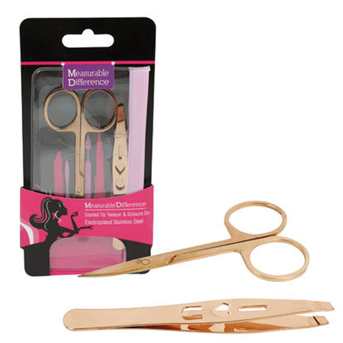 2 Pc Scissor Tweezer Slanted Tip Hair Removal Eye Brow Pluck Makeup Tool Set