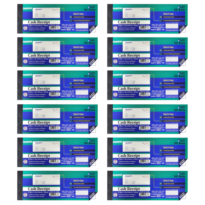 12 X Carbonless Receipt Book Sheets Cash Money Records 2 Part 50 Sets Duplicates
