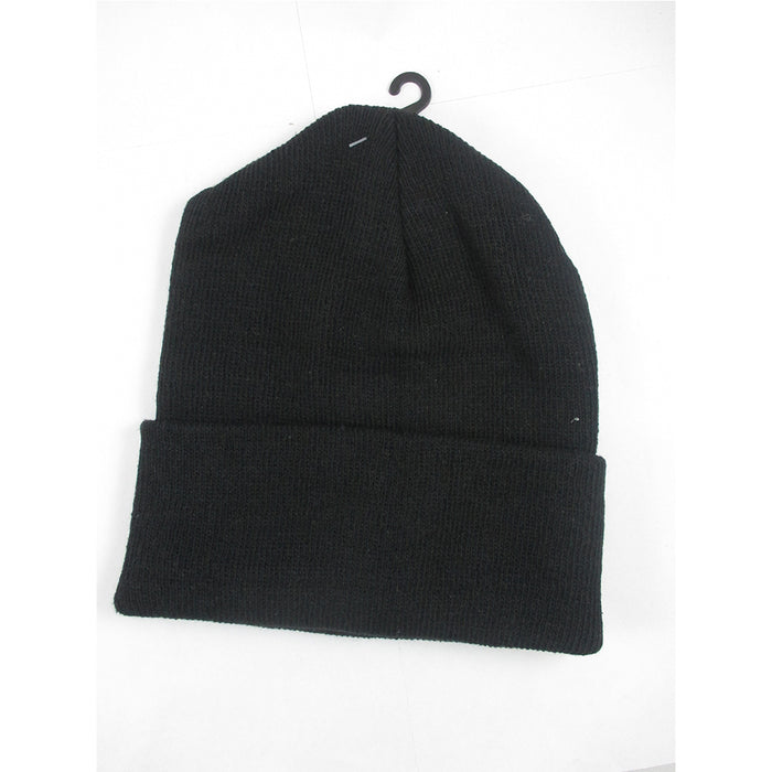 12 Unisex Plain Beanie Knit Ski Cap Skull Hat Warm Solid Winter Cuff Black New !