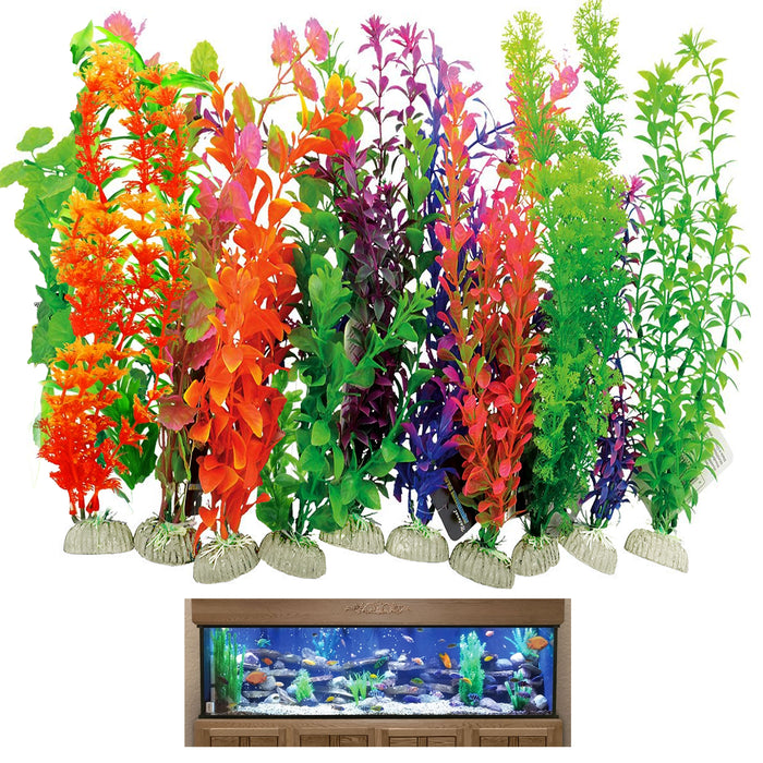 6 Pc Large Artificial Aquarium Fish Tank Plastic Plant Decoration 14-Inch Tall