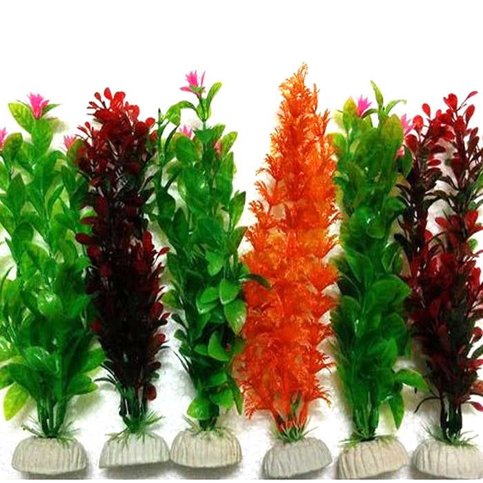 6 Pc Large Artificial Aquarium Fish Tank Plastic Plant Decoration 14-Inch Tall