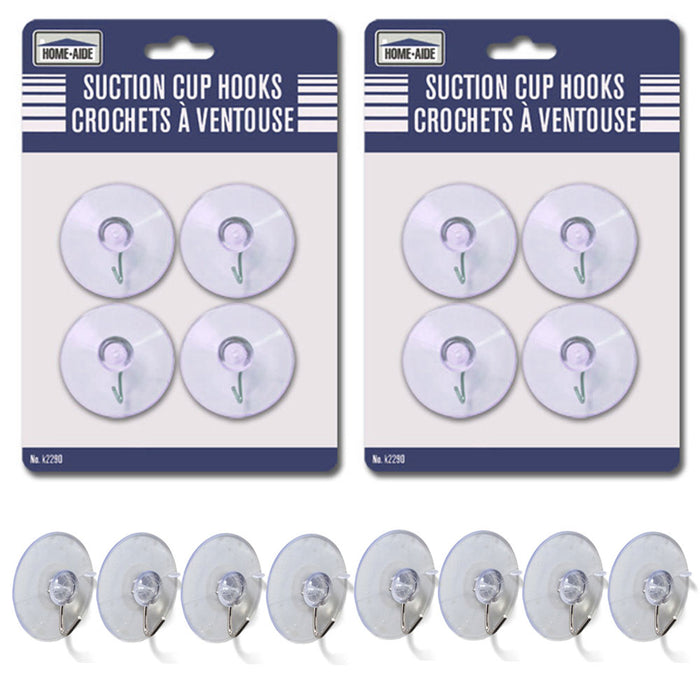 8 Pc Suction Cups Hook Clear Glass Window Wall Sucker Hanger kitchen Bathroom
