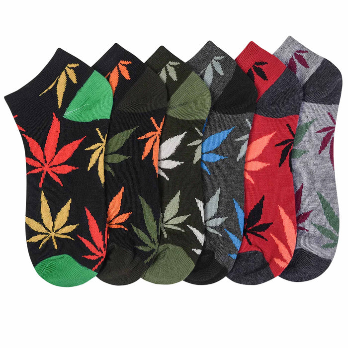 6 Pairs Mens Womens Socks Leaf Plant Pot 420 Ankle Casual Low Cut Fashion 9-11