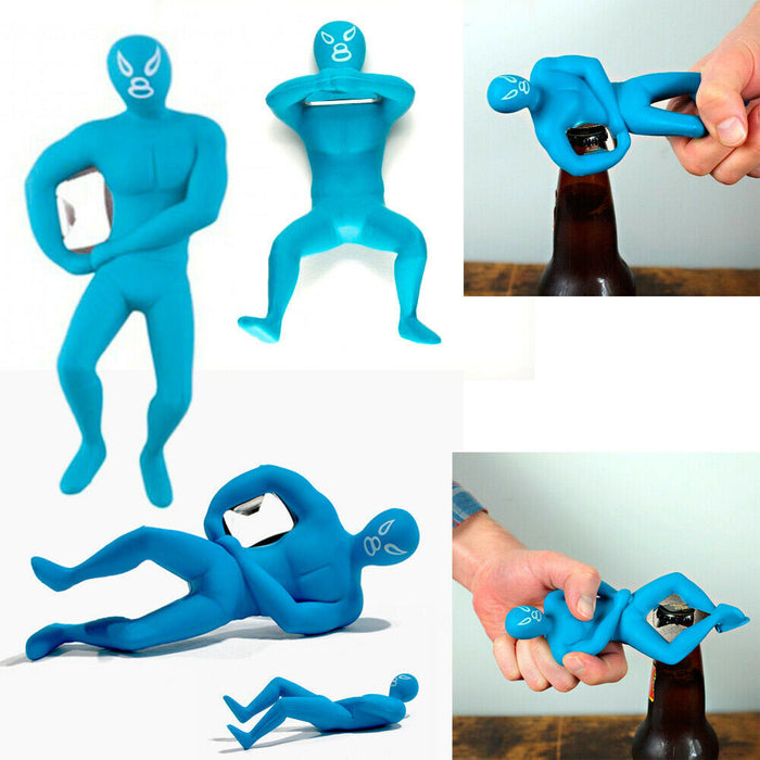 BLUE Luchador Bottle Opener Beer Cap Metal Ring Rare Novelty Gift Kikkerland
