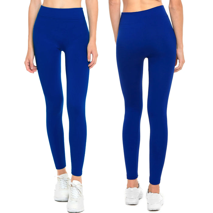 3 Pc Seamless Footless Winter Warm Thick Stretch Fleece Leggings One Size Blue