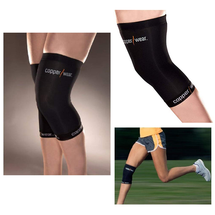 2 Pc Copper Knee Sleeve Support Brace Patella Soft Wrap Sports Black Size Large