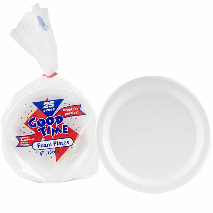 50 Pack Premium Foam Plastic Plates 6 Inch Party White Soak Proof Heavy Duty 6"