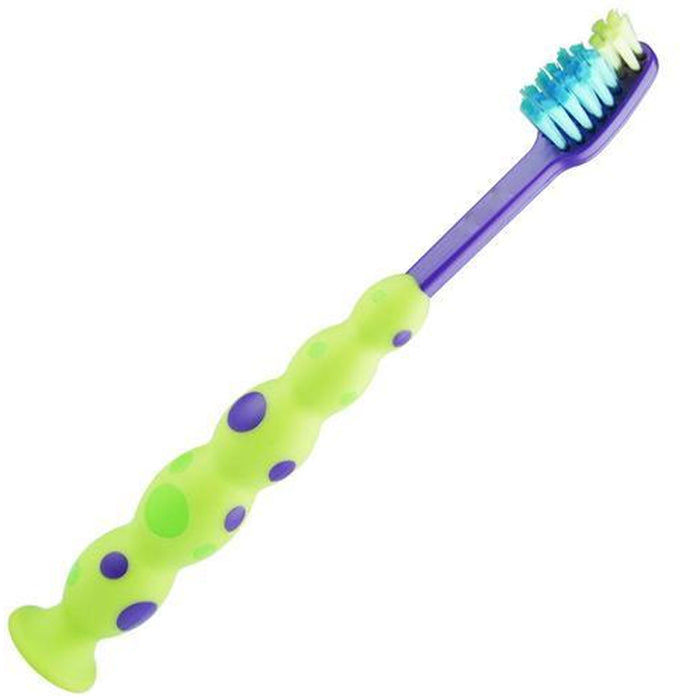4 X Ball Polka Dot Toothbrush Set Suction Cup Stand Soft Bristles Kids Oral Care